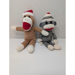 Ty Socks the Sock Monkey Grey & Brown Santa Hat Holiday Plush Set 10 Inch